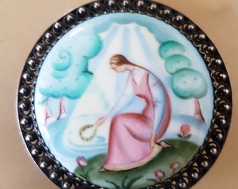 Erstaunliche seltene elegante handbemalte Porzellan Brosche 1920