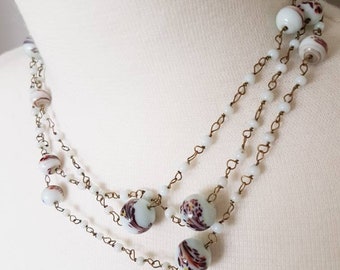 Collier Vintage En Perles De Verre Blanches Non Teintées - Occasion, Bijou Rétro Unique