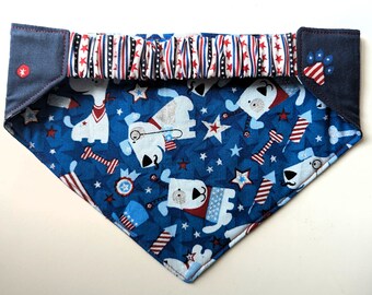 Patriotic Dogs/Stars and Stripes Reversible Dog Bandana with Elastic Collar