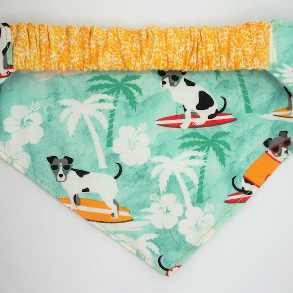 Fun Surfing Dogs Reversible Dog Bandana with Elastic Collar