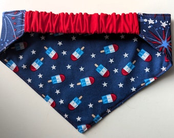 Fireworks and Popsicles Patriotic Reversible Dog Bandana with Elastic Collar