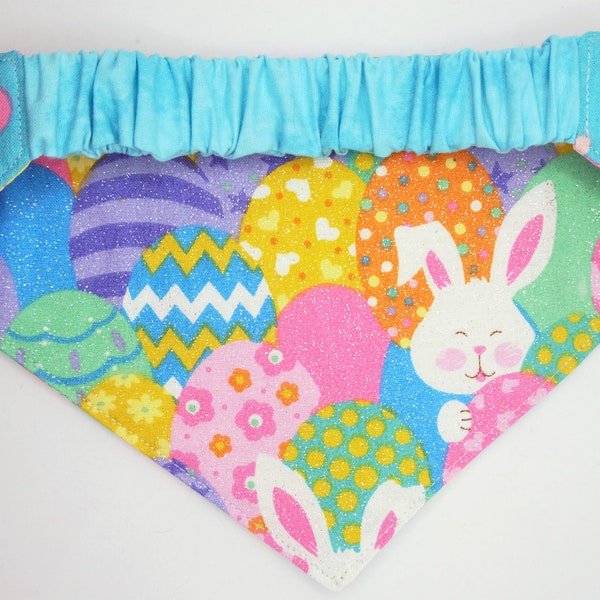Easter Multicolor Eggs Reversible Dog Bandana with Elastic Collar (blue or pink)