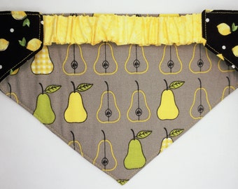 Lemon and Pear Reversible Dog Bandana with Elastic Collar
