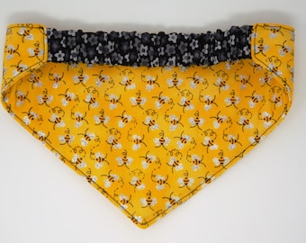 Yellow Busy Bee Reversible Dog Bandana with Elastic Collar