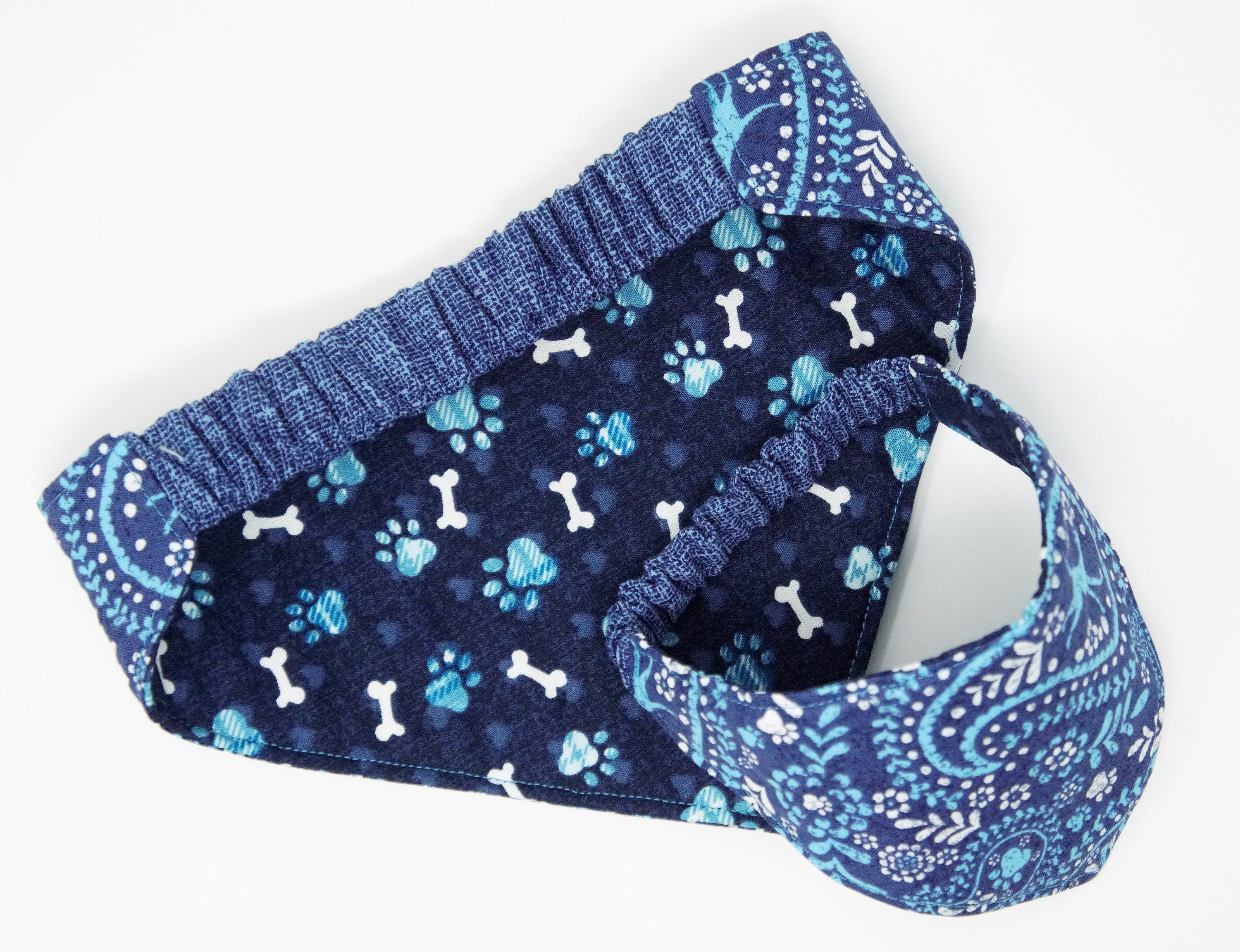 Navy Multi Paw and Dog Bone Pattern Reversible Dog Bandana Etsy