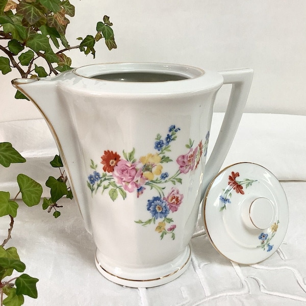 Cafetière théière verseuse  porcelaine fleurs vintage