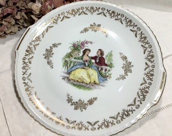 Plat à tarte gâteau porcelaine de Limoges scène galante