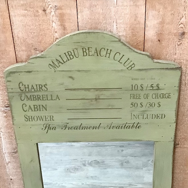 Miroir vert style ancien malibu beach club vintage ht 70 cm