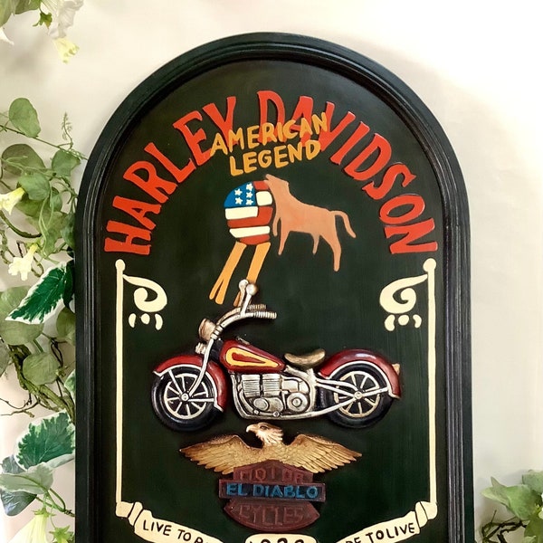 Tableau publicitaire bois harley Davidson vintage ht 60 cm