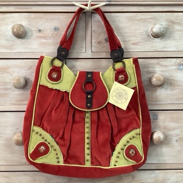 Sac besace velours orange ocre vintage