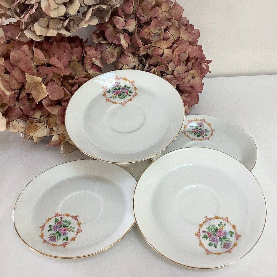 Petites Assiettes Vintage Porcelaine Fleurs Fd Chauvigny