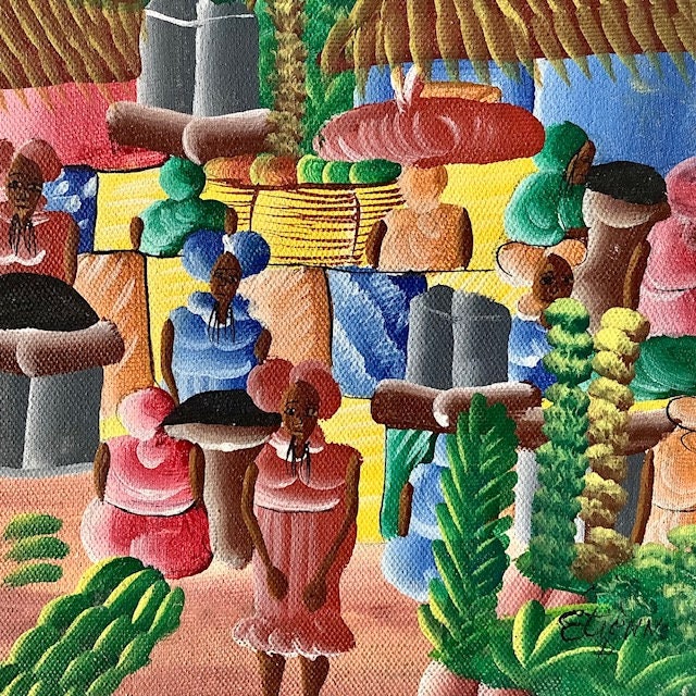 Tableau Vintage Art Naïf Haïtien Dominicain Étienne