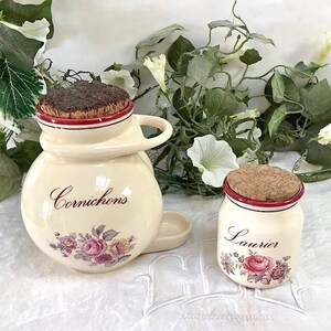 Pots cornichons laurier faïence fleurs vintage