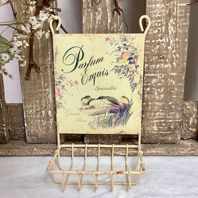 Porte Savon Métal Vintage Blanc Cassé Oiseaux Parfum Exquis