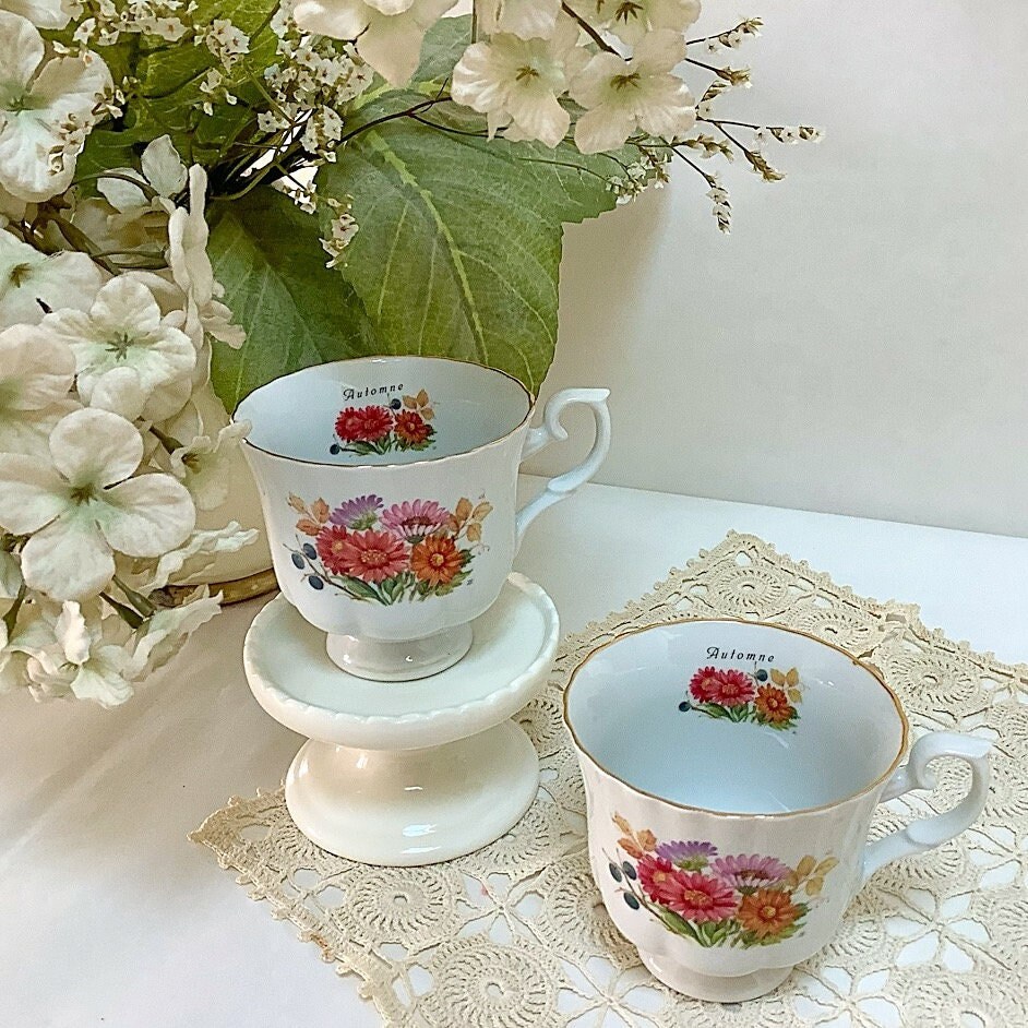 Tasses à Café Anciennes-Automne -Porcelaine_French Antique-Vintage