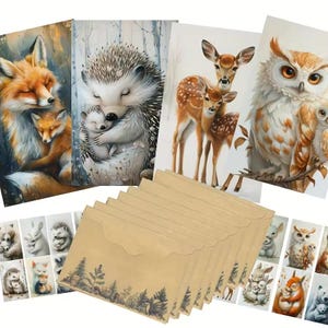 Thème animaux de la forêt  12 cartes + 8 enveloppes + 32 autocollants