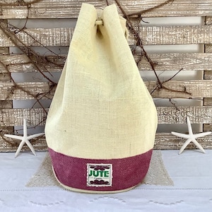 Sac de plage imperméable toile de jute beige bordeaux  ht 40 cm