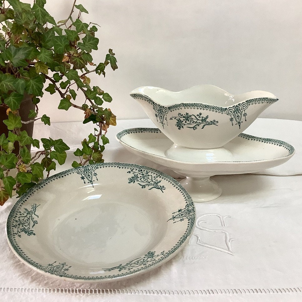 Saucière et Assiette Creuse Vintage Saint Amand Faïence