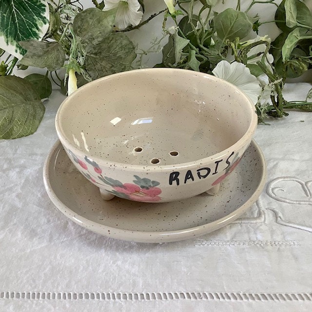 Plat A Radis Égouttoir Vintage Faïence Fleur