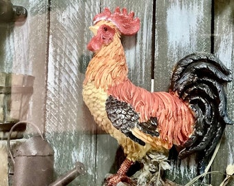 Cadre Photo Ancien Bambou Nacré - Scène Poule Coq Poussin - Déco Champêtre