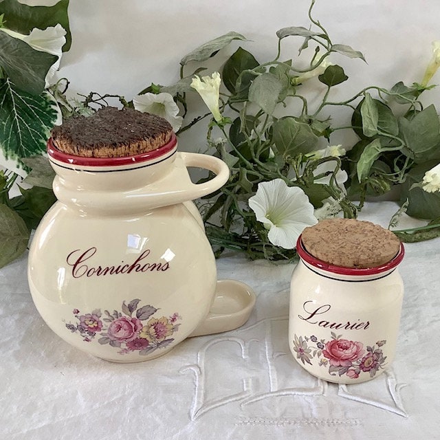 Pots à Cornichons Laurier Vintage Faïence Fleur