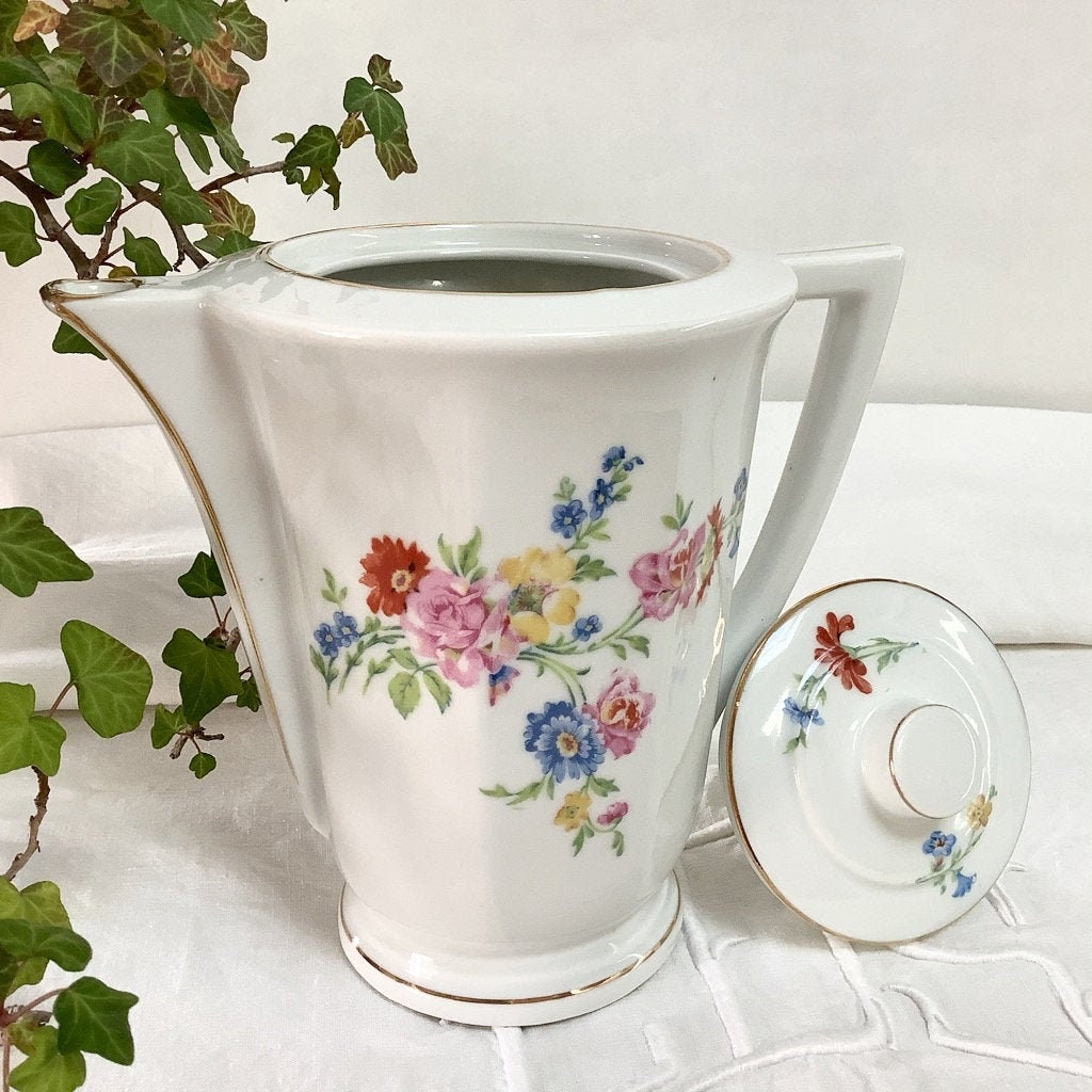 Cafetière Théière Verseuse Vintage Porcelaine Fleurs