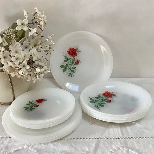 Assiettes Arcopal Vintage 60 Rose Rouge