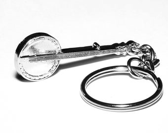 Silver Metal 5 String Banjo Keyring with luxury gift pouch