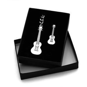 Silver Metal Ukulele Keyring with Matching Pin Badge set