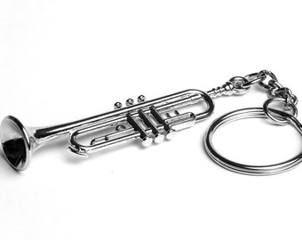 Metal Trumpet Keyring - Exact 3D replica with luxury gift pouch - teacher musician gift stocking filler ideas