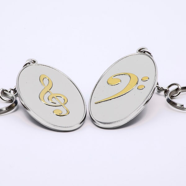 Treble & Bass Clef Double Sided Metal and gold plated music theme keyring