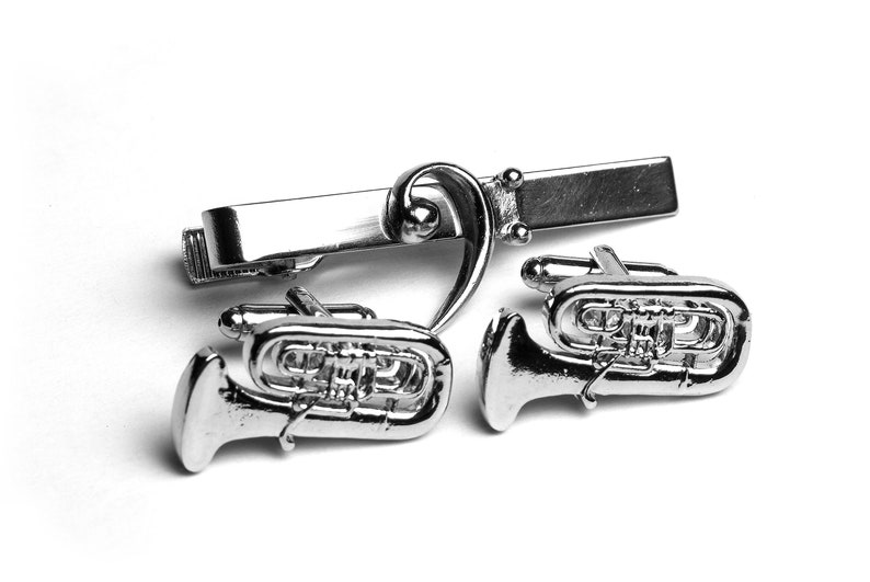 Tuba Cufflinks With Bass Clef Tie Clip in Luxury Gift Box Etsy