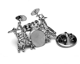 Silver Metal Drum Kit Pin Badge - Gift for Drummers