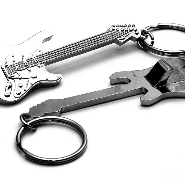 Solid metal Electric Guitar Metal Bottle Opener with keyring attachment