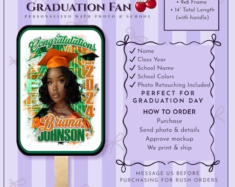 Personalized Graduation Hand Fan – Custom School Colors, Photo (Assembled)