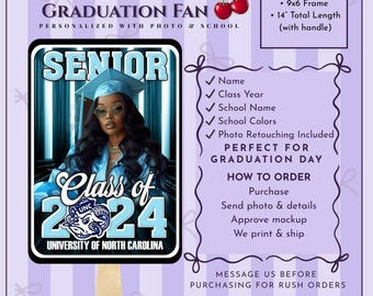 Personalized Graduation Hand Fan | Custom Photo, Senior Party Favors