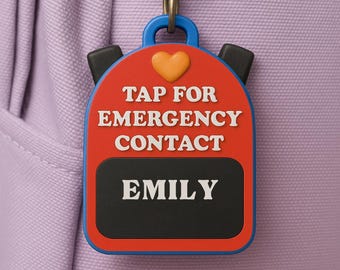 3D NFC Emergency Contact Tag – Custom Backpack Safety Keychain for Kids, Teens, Adults, Smart ID Tag iPhone Android Compatible BackToSchool