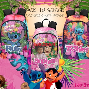 Lilo and Stitch Personalized Backpack, Back-to-School Essential Custom Name Backpack, Personalized, Travel Backpack, Backpack for Kids