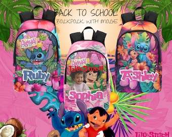 Lilo and Stitch Personalized Backpack, Back-to-School Essential Custom Name Backpack, Personalized, Travel Backpack, Backpack for Kids