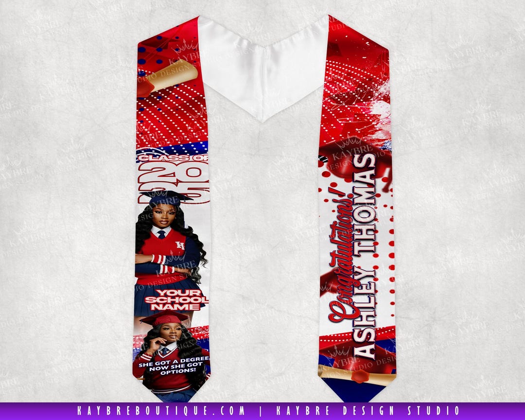Red and Blue Graduation Stole, Shash, Senior Class of 2025 ...
