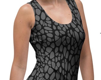 Schwarzes abstraktes Tank Top, taillierte Sportkleidung, UPF 50 Workout Shirt