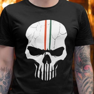 Skull Shirt, Graphic T-Shirt for Men Women Grunge Skull Tee with Crack Texture & Vertical Stripe, Heavy Cotton Tee, 9 Colors