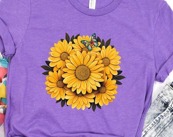 Sunflower Butterfly Shirt, Cute Sunflower Tee, Butterfly Shirt, Flower Shirt, Gift for Her, Mothers Day Shirt, Unisex Shirt, Free Shipping