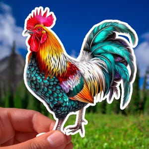 Rooster Sticker - Vibrant Colorful Vinyl Decal, Weather Resistant Farm Animal Sticker for Laptops, Cars & More