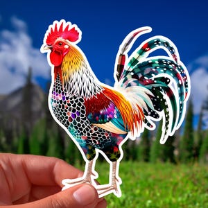 Rooster Sticker Colorful Vinyl Decal for Laptops, Cars & Tumblers, Farm Animal Decor, Weatherproof Rooster Decal