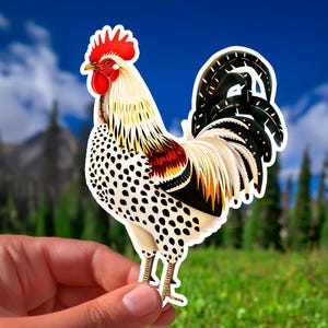 Adesivo colorato a forma di gallo, adesivo per laptop, auto, bicchieri, decalcomania in vinile con animali da fattoria, vivace arte del gallo, resistente all'acqua, ai raggi UV e ai graffi.