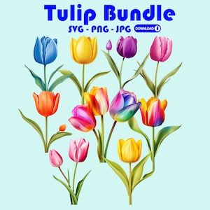Tulpenbundel, 9 kleurrijke tulpenbloemen SVG, bloem clipart png, kleurrijke tulpen jpg, sublimatie svg, commercieel gebruik, alleen digitale download