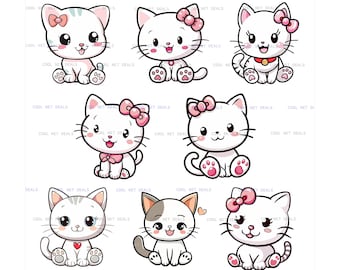 Kawaii Kitty Clipart Bundle, Pastel Cat Graphics (Digital Download)