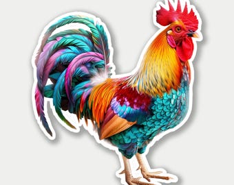 Colorful Rooster Vinyl Decal: Water Resistant Farmhouse Sticker