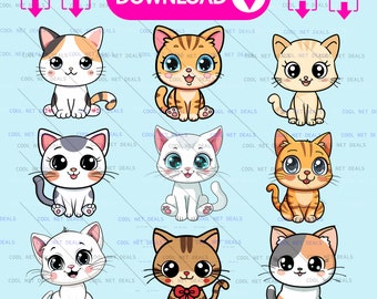Cute Kitty Cat Clipart, PNG SVG JPG, Cricut Clipart (Digital Download)